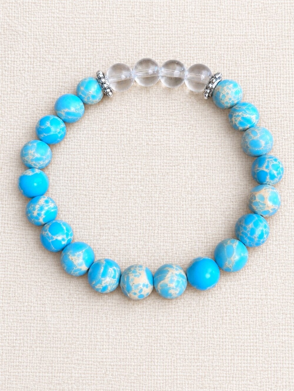 Baby Blue Sea Sediment Jasper Stretch Beadef Bracelet | Handmade